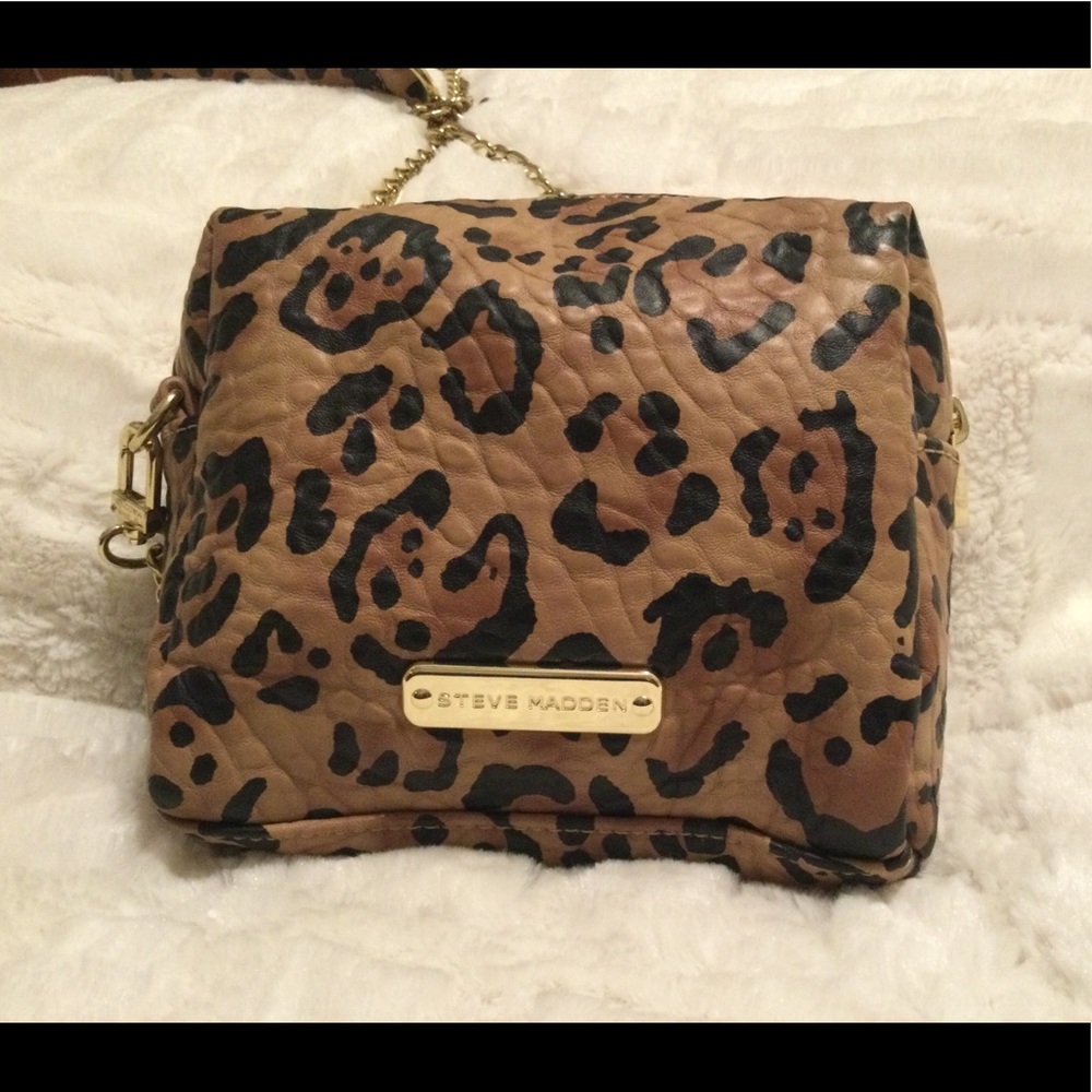 Steve Madden crossbody leopard and studded purse gold hardware
